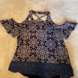 Blue floral silky tank top